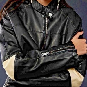 SOLD !!!!!!!!!!!FP Movement by Free People Black and Cream Leather Jacket
